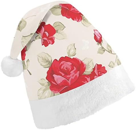 Chapéu de natal rosa de pelúcia travessa e lindas chapéus de Papai Noel com borda de pelúcia e decoração