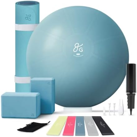 Maior bens de ioga e fitness kit - 55 cm de bola de exercícios e banda de resistência definida para malhar, equilíbrio e gravidez | Mat de ioga e 2 pacote de bloqueios de ioga para pilates ou meditação