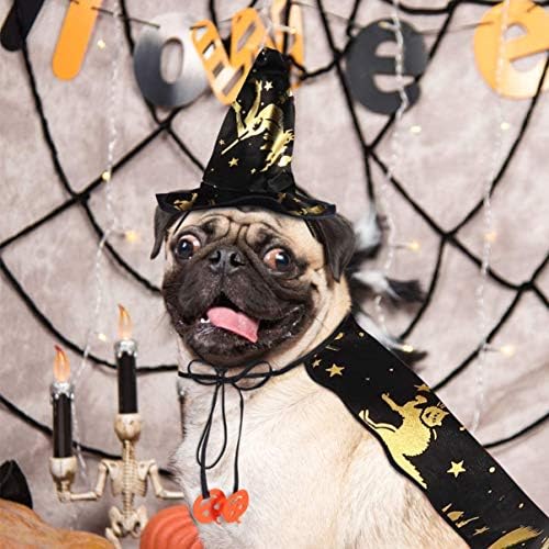 Gushua 2pcs gato cão vampiro capa e chapéu de bruxa para festas de halloween festas férias cosplay gatinho cachorrinho