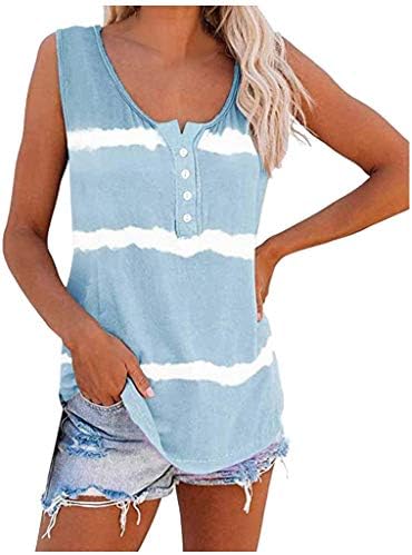Lcepcy Button Up Tank Top for Women Casual Tie Tie Tye Impresso Sleeseless Henley Shirts Blouse