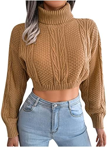 Blusas cortadas para mulheres moda gurtleneck de manga comprida malha malha suéter suéter casual color