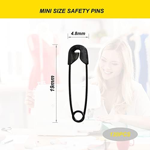 Pinos de segurança pretos, pequenos pinos de segurança para roupas, 19mm/0,75 polegadas Mini Saftey Pin