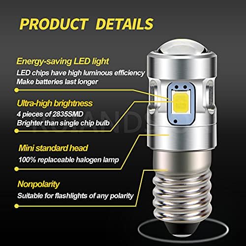 Ruiansion E10 LED LED Atualização Bulbos de lanterna de tocha 4.5V Branco 2835 4SMD CHIPS com projetor