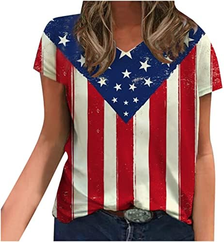 4 de julho, camisetas femininas T Tops de manga curta American Flag Stars and Stripes Print Camisa Vintage