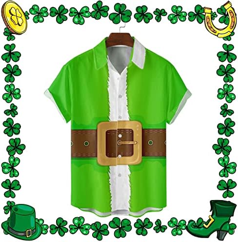 Wocachi St. Patrick's Day Mens Button Down Down Diretas de manga curta Tops de praia casual Green Green Plus