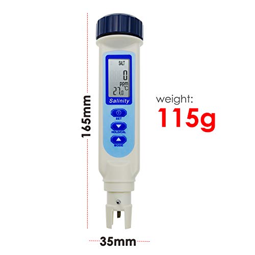 Salinity Tester Tipo de caneta Medidor de salinidade, TEMP e PPM Testador com função de calibração