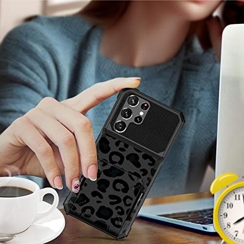 Ryuithdjp para Samsung Galaxy S22 Ultra Case Carteira com projeção de leopardo preto Caixa de