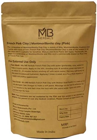 MB Herbals Clay rosa francesa 8 oz / 0,5 lb | Argila rosa de Montmorrillonite | Argila leve e hidratante
