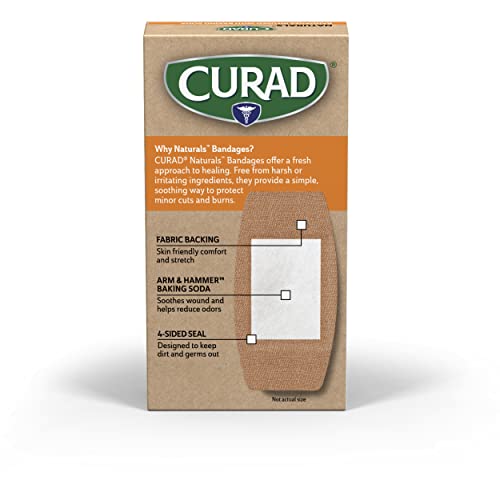 Curad Naturals Arm & Hammer Baking Soda Bandrages 2 X 4, Bandagem estéril embrulhada individualmente,