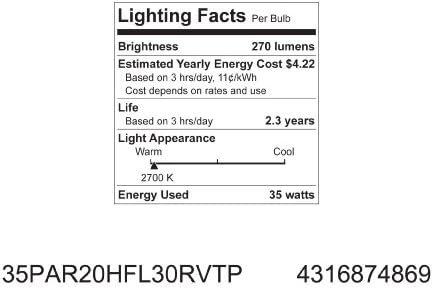 A iluminação GE revela o halogênio 76413 35 watts e 270 lúmen lâmpada de inundação par20 com base média,