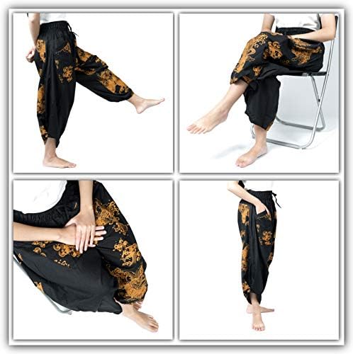 Calça saruel calça carpa padrão japonês calças largas calças tailandesas aladdin calças de dança yoga gaúcho