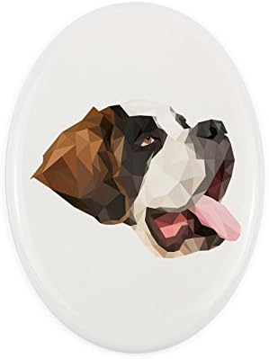 Saint Bernard, placa de cerâmica de lápide com a imagem de um cachorro, geométrico