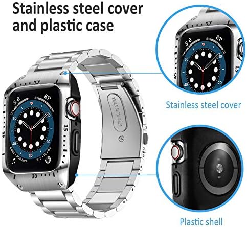 Hatalkin Compatível com Apple Watch Band 44mm com capa de pára-choques de metal, bandas de homens robustos para