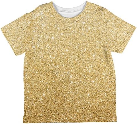 Glitter de ouro falso por toda a camiseta de criança