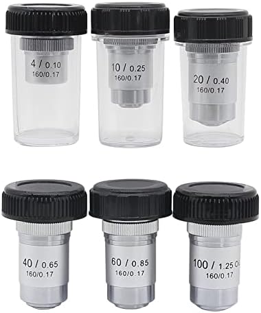 Acessórios para microscópio 4x 10x 20x 40x 60x 100x lentes objetivas acromáticas, lentes de 195 mm