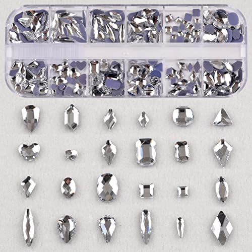 240pcs de vidro plano vidro clear unhas shinestone gems diferentes 24 estilos em forma e tamanho misto