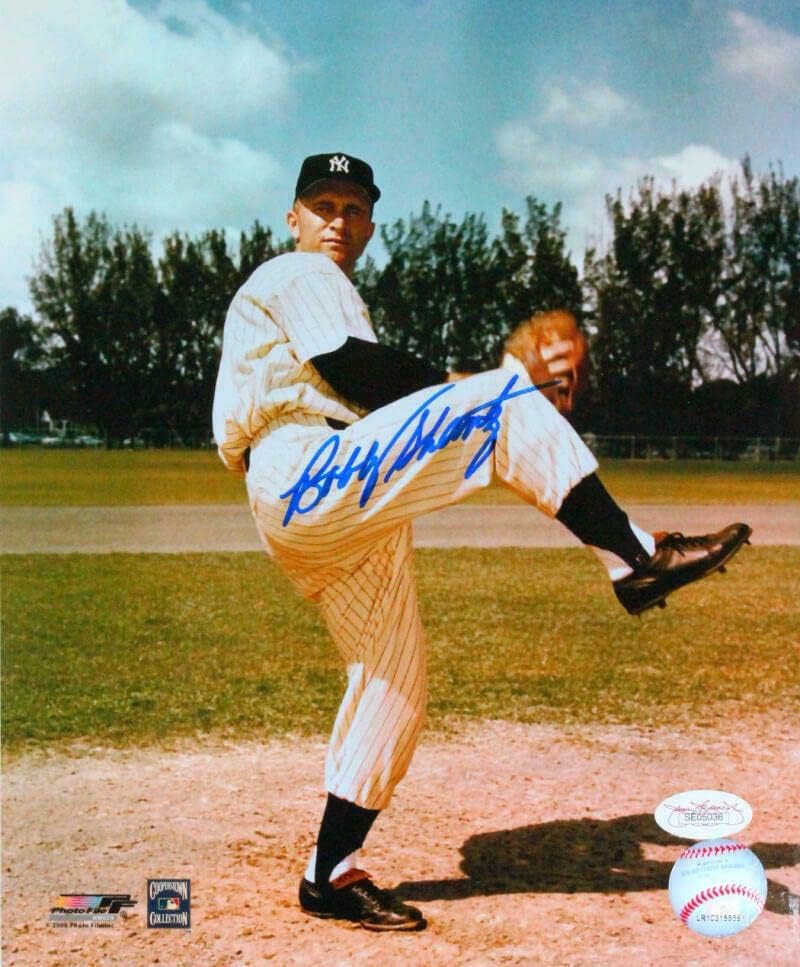 Bobby Shantz autografou o New York Yankees 8x10 Pitching Photo- JSA *Blue - Fotos de MLB autografadas