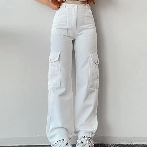 Calças de carga folgada para garotas adolescentes jeans de perna reta de uma cintura alta Y2K 90S Streetwear