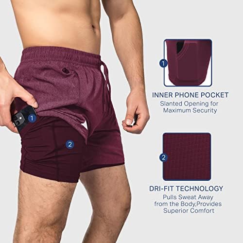 Shorts de ginástica Zilpu para homens, shorts de treino atlético masculinos leves, 2 em 1 com bolso com zíper