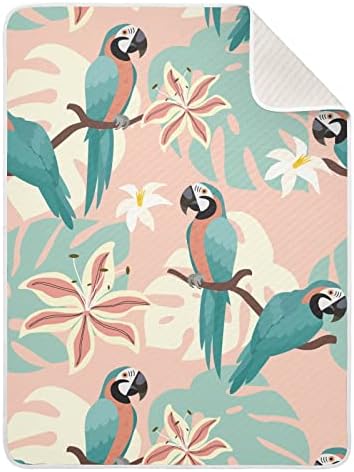 Folhas tropicais de papagaio de papel de abafamento cobertor de algodão para bebês, recebendo