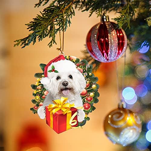 Cão de Natal com caixa de presente Ornamento Decorações de árvore de Natal Xmas Hangin Diy Blessing