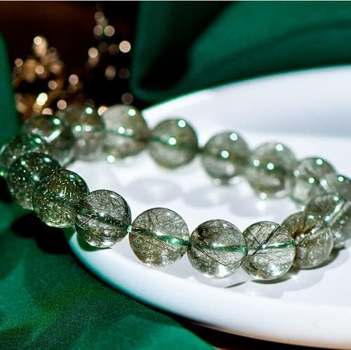 Cristal natural 7a+ coleção grau japonês mina velha flash verde cabelo pulseira de contas （pulse7.5innches）