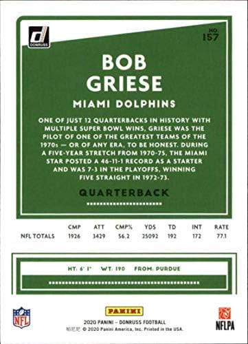 2020 Donruss 157 Bob Griese Miami Dolphins NFL Football Card NM-MT
