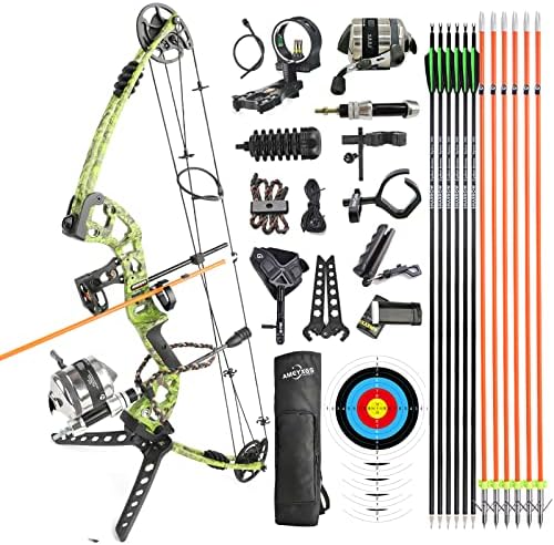kit de arco composto de pesca de arco de surwolf, pronto para pescar kit com rolo de pesca de arco, flechas de