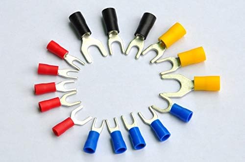 Conector de fio de pá de crimpagem onvas, 12 ~ 10awg, 5/16, 48amp, amarelo, terminal do garfo.