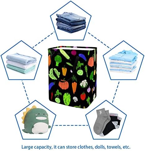 Vegetais saudáveis ​​Imprimir cesto lavanderia dobrável, cestas de lavanderia à prova d'água de 60L de