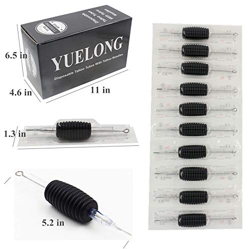 Tattoo Needles and Tubes Combo-Yuelong 40PCS 25MM 1 Assorted Transparent Tattoo Tube with Tattoo