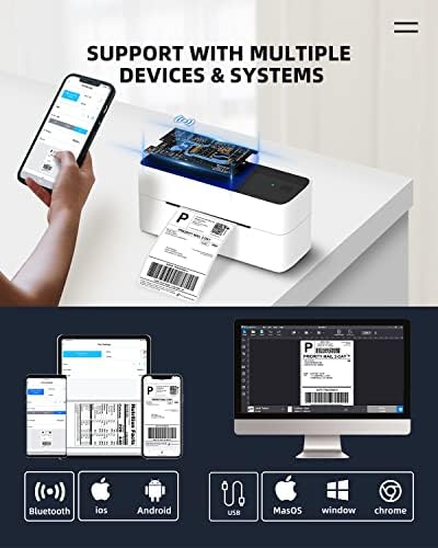 Impressora de etiqueta Bluetooth Phomemo com etiqueta térmica branca - 2,25 x 1,25, 1000 folhas/roll