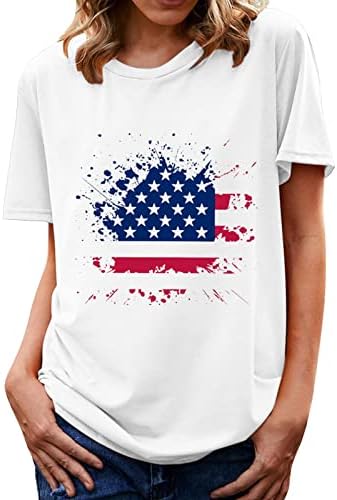 Mulheres 4 de julho Tops American Star Flag listrado Camisetas impressas Camisas básicas de manga