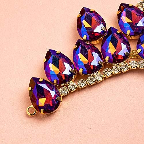 John Bead Purple AB/Gold Crystal Motifs Drop 9cm usado como aplique de noiva, decoração de bricolage, cinto de