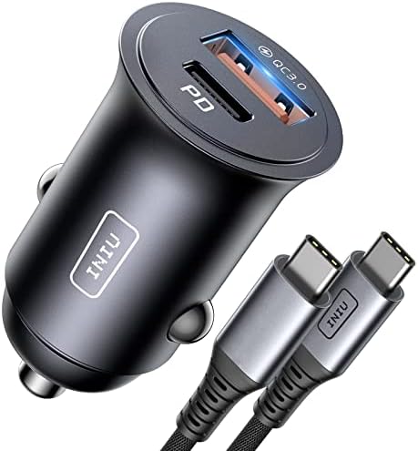 Carregador de carro, INIU 2 portas [USB C 30W+USB A 30W] 5A QC 3.0 PD Adaptador de carregador de carros de carga