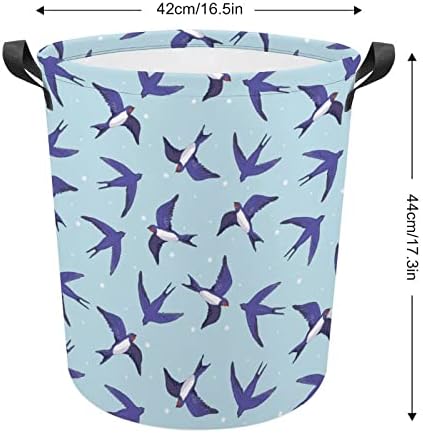 Engolir padrão de pássaro cestas de tecido redondo de lona de lavander