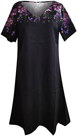 Vestido de manga curta de renda casual bdpokas para mulheres impressas v vestido solto vestido de cocktail de verão