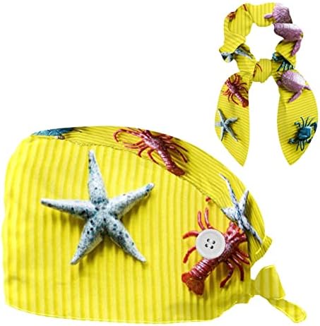 Funny Starfish Tortoise Crab Ocean World World Bouffant Baps Hats Capace Cap com cabelos arco macios