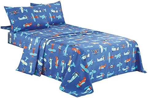 Avião azul céu impressão de crianças coleta de roupas de cama 4 peças Aviões tema de tamanho completo de lençóis