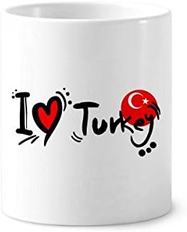 Eu amo a Turquia bandeira mundial de dentes de dentes de dentes caneta caneca de cerâmica stand stand
