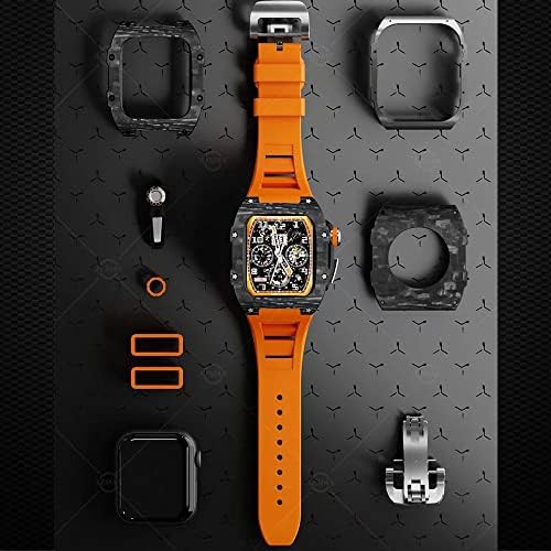 Kappde Luxury Carbon Fiber Case Strap Conjunto para Apple Watch 8 7 45mm 6 5 4 SE 44mm Kit de modificação