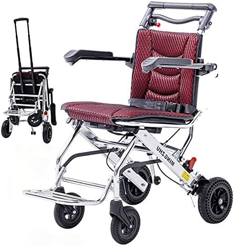 Cadeia de rodas dobrável portátil, cadeira de rodas de viagem com carrinho de bagagem, cadeira de