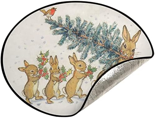 VISESUNNY TRIA DE NATAL MAT Feliz Natal Vintage Snowflake Cardinal Bird Rabbit com árvore Tree Stand tapete protetor