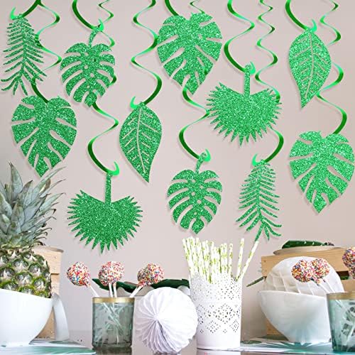 32 PCs Hawaiian Luau Party Palm folhas Decorações de redemoinho pendurado teto de decoração verde festa tropical