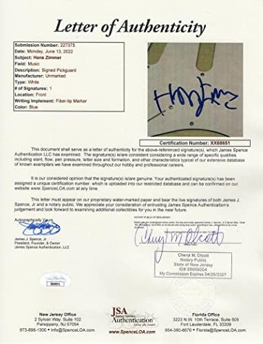 Hans Zimmer assinou autógrafo em tamanho real Fender Stratocaster GUITAR ELECTRIC B - James Spence JSA Autenticação