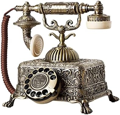 Lepsjgc metal vintage antigo telefone antiquado telefone fixo lixo com mostrador rotativo para decoração
