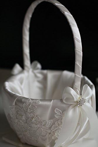 Alex emoções | Coleção de apliques de renda | Off White Ring Porter Pillow & Wedding Flower Girl Basket