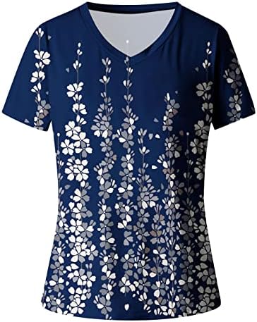 Womens V pescoço t camisetas de manga curta Casual Casual Tops 3d Blusa da estampa de flor PLUS