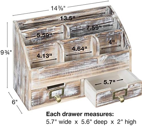 Excello Global Products Organizador de mesa de escritório rústico de madeira: inclui 6 compartimentos