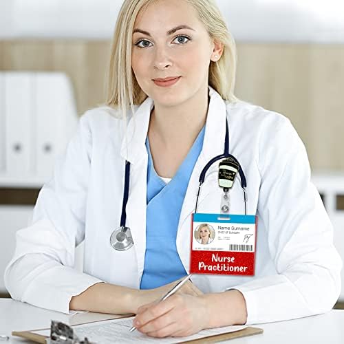 Plifal Nursettitioner Badge Buddy Card Nurse Acessórios de enfermagem Glitter Glitter Red Horizontal Identification
